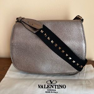 Valentino Band Rockstud Round Messenger Bag, Pewter $2,295